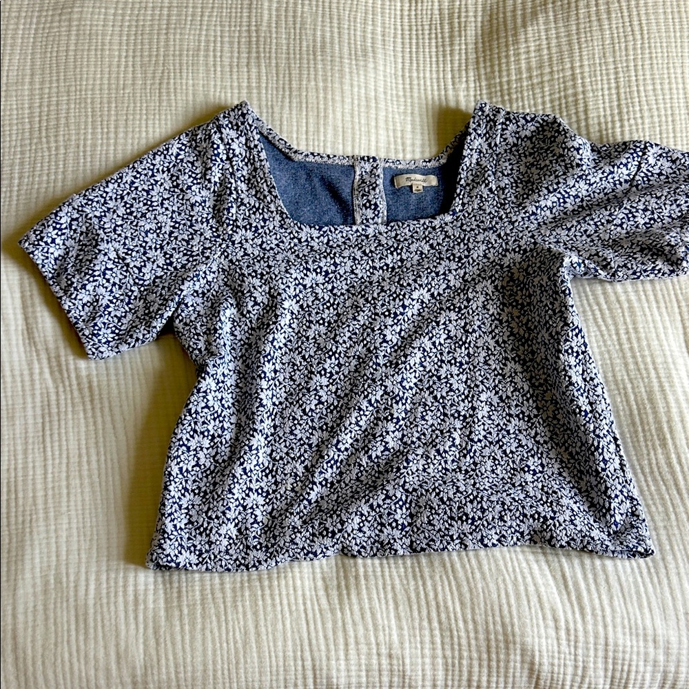Madewell Blue and White Floral Blouse
